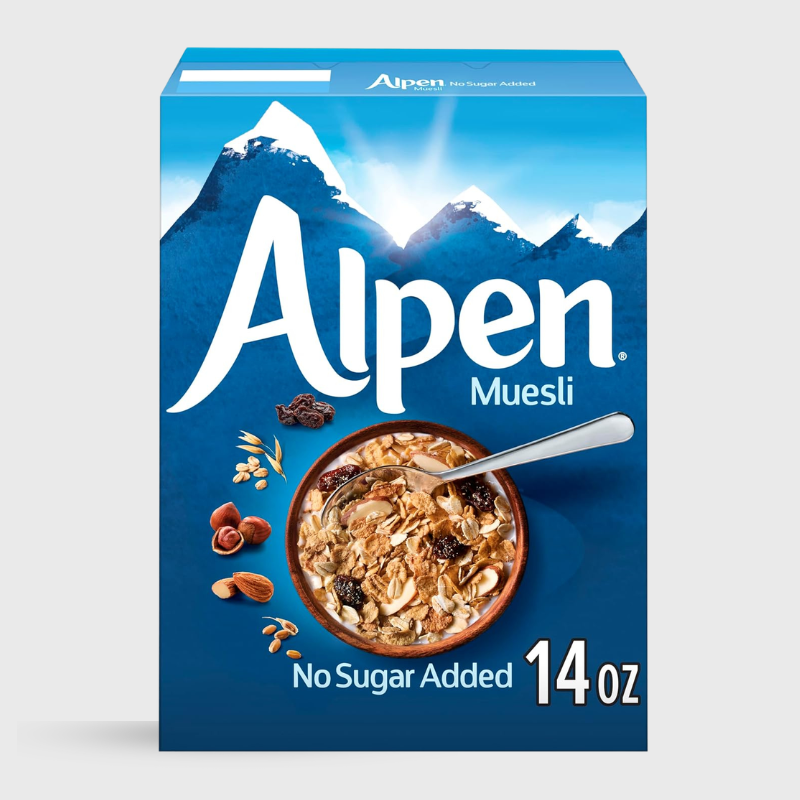 Alpen Muesli Cereal No Added Sugar with Wheat Flakes, Rolled Oats, Nuts and Raisins - 400g