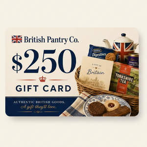 British Pantry Co. $250 gift card with British-themed products and design.