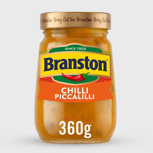Jar of Branston Chilli Piccalilli on a white background