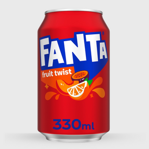 Fanta fruit twist can on a white background