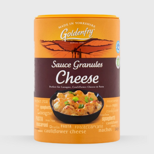 Can of Goldenfrey Cheese Sauce Granules on a white background