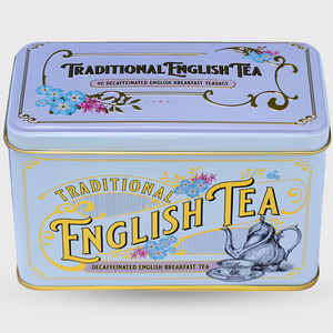 New English Teas Vintage Victorian Decaf English Breakfast Tea Powder Blue Tin - 40 Teabags