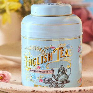New English Teas Vintage Victorian Decaf English Breakfast Tea Powder Blue Tin - 80 Teabags