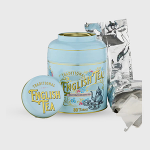 New English Teas Vintage Victorian Decaf English Breakfast Tea Powder Blue Tin - 80 Teabags