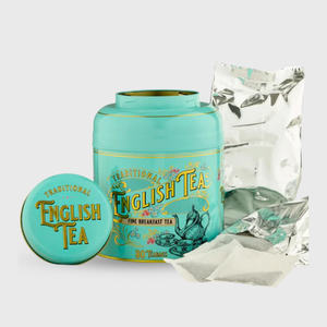 New English Teas Vintage Victorian English Breakfast Tea Mint Green Tin - 80 Teabags