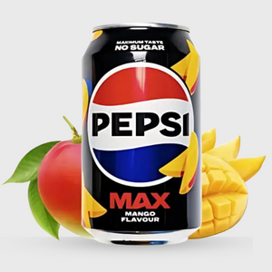 Can of pepsi max mango with mango fruit around can