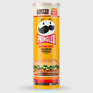 Pringles can with Burger King Chicken Royale flavor on a white background