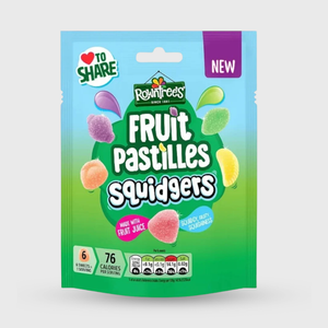 Packaging of Rowntrees Fruit Pastilles Squidgers on a white background