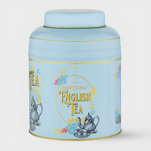 New English Teas Vintage Victorian Decaf English Breakfast Tea Powder Blue Tin