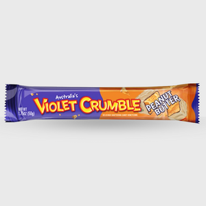 Violet Crumble Peanut Butter candy bar packaging on a white background