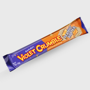 Violet Crumble Peanut Butter candy bar packaging on a white background