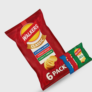 Walker's Crisps Variety Pack 6-pack (2 Cheese & Onion, 2 Ready Salted, 2 Salt & Vinegar) - 6x25g bags (150g total)