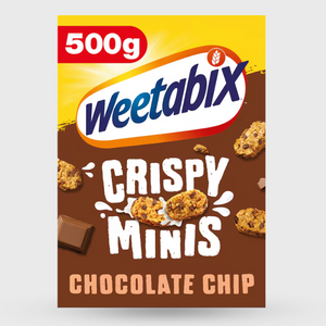 Weetabix Crispy Minis Chocolate Chip packaging on a white background