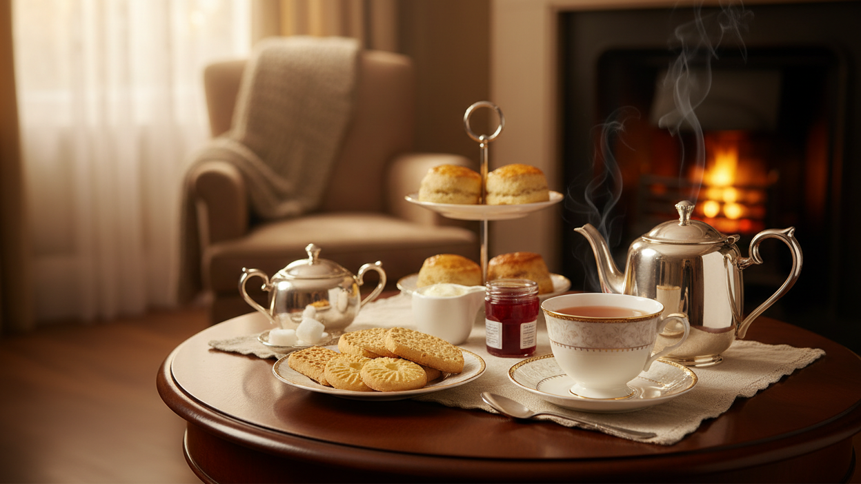 british tea with room for header text on the left side of the image 